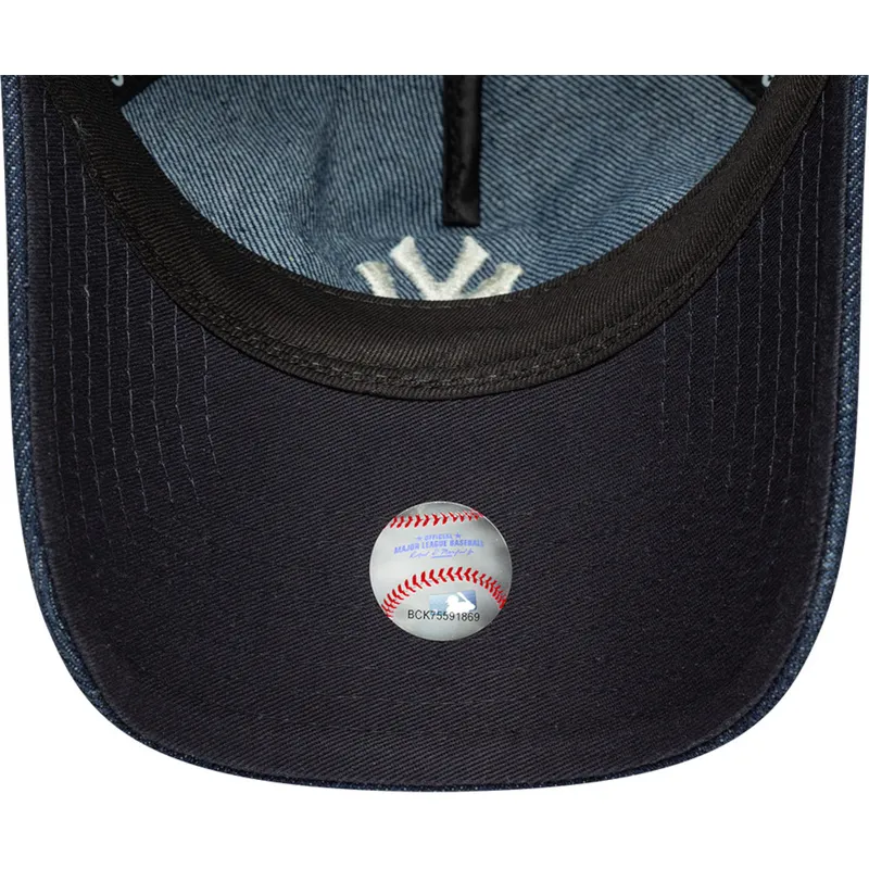 petten-gebogen-marineblauw-verstelbaar-9twenty-a-frame-denim-van-new-york-yankees-mlb-van-new-era