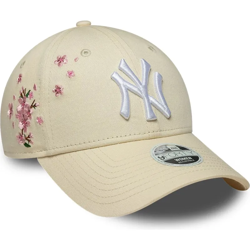 petten-gebogen-beige-verstelbaar-9forty-floral-icon-side-van-new-york-yankees-mlb-van-new-era