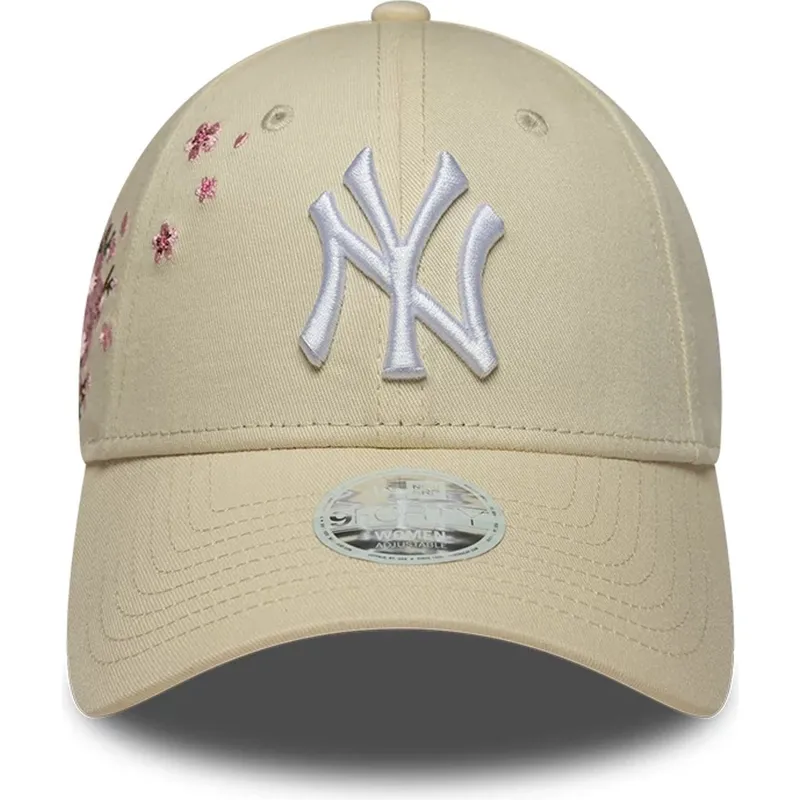 petten-gebogen-beige-verstelbaar-9forty-floral-icon-side-van-new-york-yankees-mlb-van-new-era