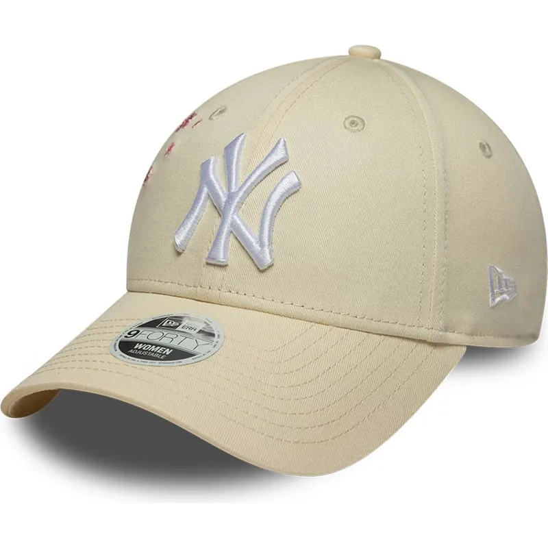 petten-gebogen-beige-verstelbaar-9forty-floral-icon-side-van-new-york-yankees-mlb-van-new-era