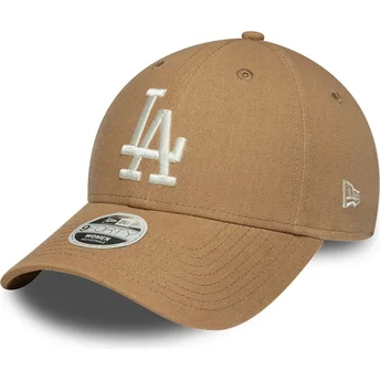 Petten gebogen bruin verstelbaar 9FORTY Linen van Los Angeles Dodgers MLB van New Era