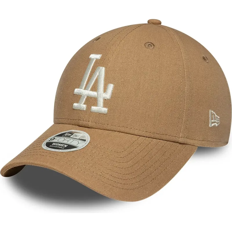 petten-gebogen-bruin-verstelbaar-9forty-linen-van-los-angeles-dodgers-mlb-van-new-era