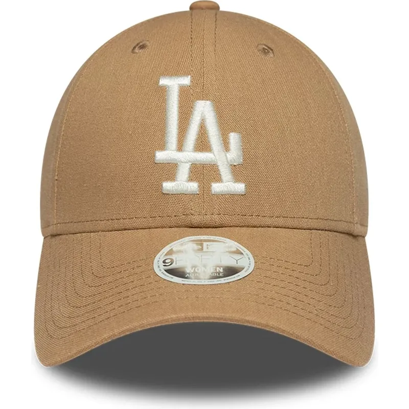 petten-gebogen-bruin-verstelbaar-9forty-linen-van-los-angeles-dodgers-mlb-van-new-era