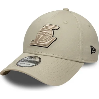 Petten gebogen beige verstelbaar 9FORTY Team Outline van Los Angeles Lakers NBA van New Era