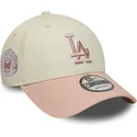 petten-gebogen-beige-verstelbaar-rosa-rosa-9forty-world-series-patch-van-los-angeles-dodgers-mlb-van-new-era