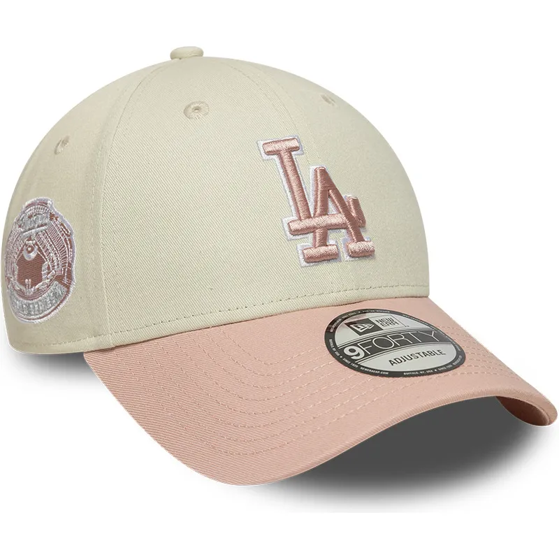 petten-gebogen-beige-verstelbaar-rosa-rosa-9forty-world-series-patch-van-los-angeles-dodgers-mlb-van-new-era