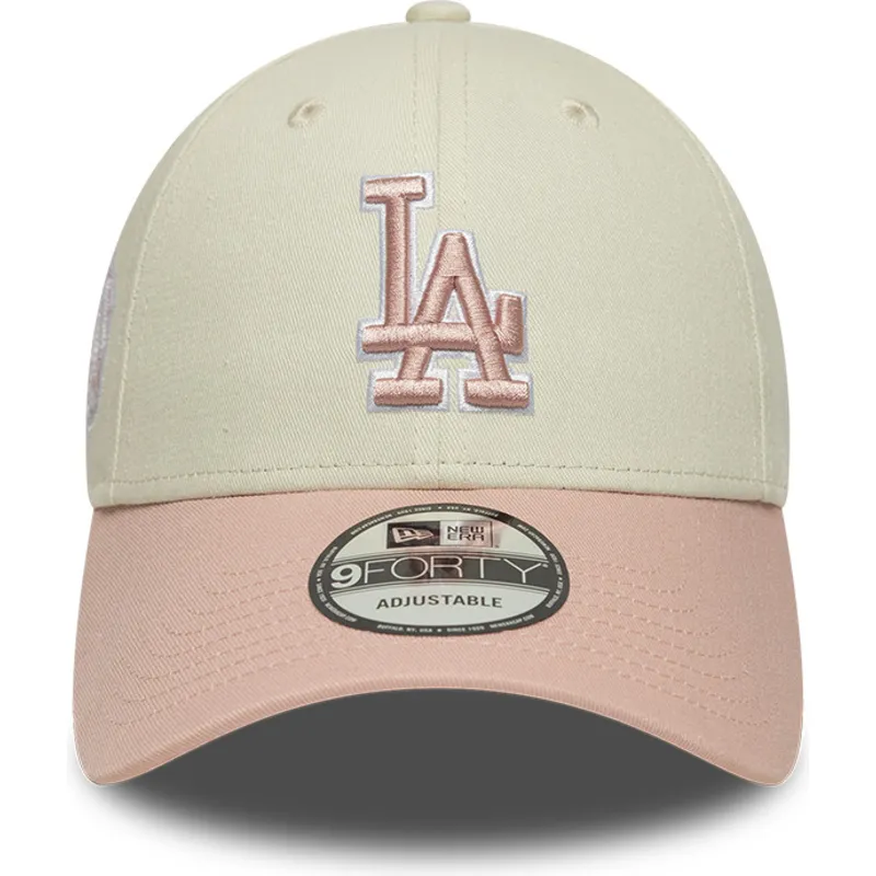 petten-gebogen-beige-verstelbaar-rosa-rosa-9forty-world-series-patch-van-los-angeles-dodgers-mlb-van-new-era