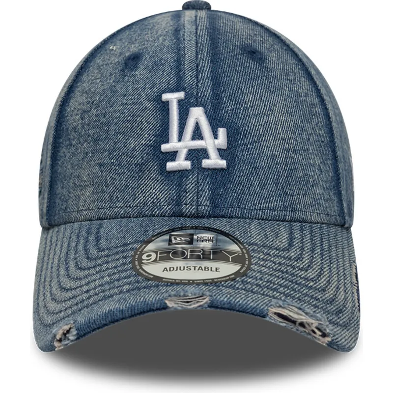 petten-gebogen-blauw-verstelbaar-9forty-acid-wash-denim-van-los-angeles-dodgers-mlb-van-new-era