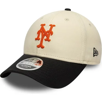 Petten gebogen beige snapback 9FORTY M-Crown Side Script van New York Mets MLB van New Era