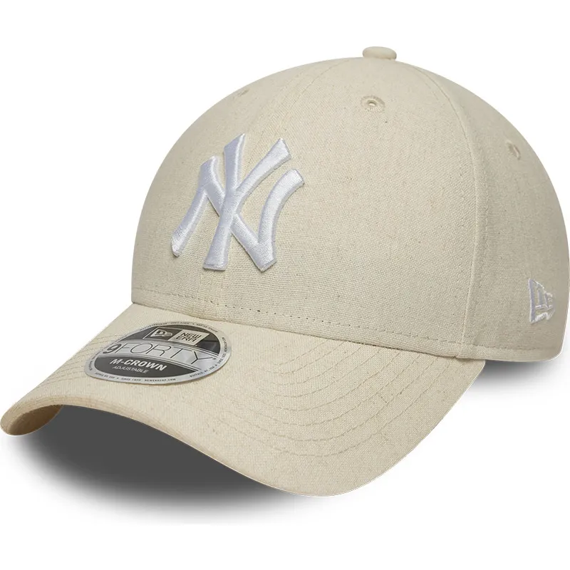 petten-gebogen-beige-snapback-9forty-m-crown-linen-van-new-york-yankees-mlb-van-new-era
