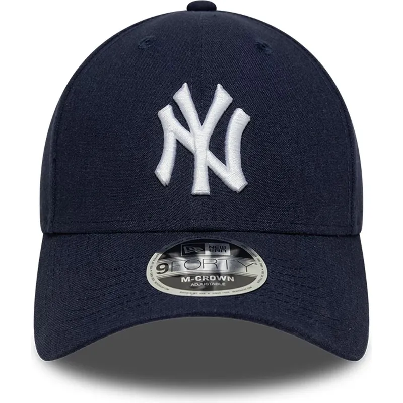 petten-gebogen-marineblauw-snapback-9forty-m-crown-linen-van-new-york-yankees-mlb-van-new-era
