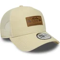 petten-gebogen-beige-snapback-a-frame-denim-leather-patch-van-new-era