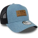 petten-gebogen-blauw-snapback-a-frame-denim-leather-patch-van-new-era