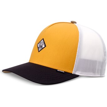 Petten gebogen meerkleurig snapback HFT MoBeSea Mustard van Djinns