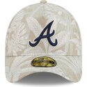 petten-gebogen-beige-fitted-59forty-a-frame-leafy-palm-van-atlanta-braves-mlb-van-new-era