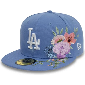 Petten plat blauw fitted 59FIFTY Floral van Los Angeles...