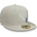 petten-plat-beige-fitted-59fifty-floral-van-new-york-yankees-mlb-van-new-era
