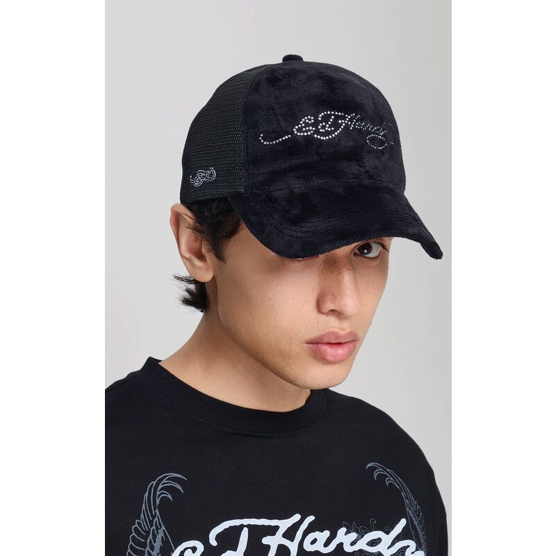 petten-gebogen-zwart-snapback-core-silver-diamante-velour-van-ed-hardy