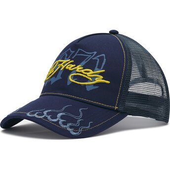 Petten gebogen marineblauw snapback 1971 van Ed Hardy