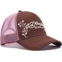 petten-gebogen-bruin-snapback-rosa-skull-and-roses-van-ed-hardy