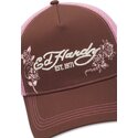 petten-gebogen-bruin-snapback-rosa-skull-and-roses-van-ed-hardy