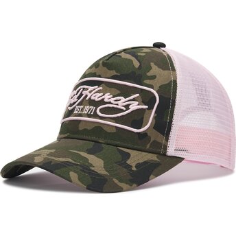 Petten gebogen camouflage snapback rosa 1971 van Ed Hardy