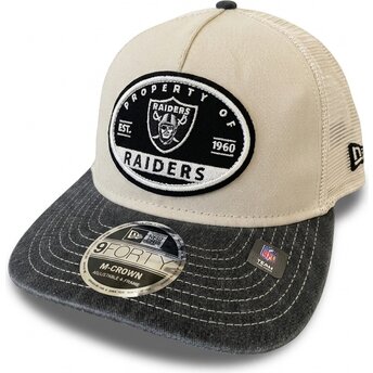 Petten gebogen beige snapback 9FORTY M-Crown A Frame Fray van Las Vegas Raiders NFL van New Era