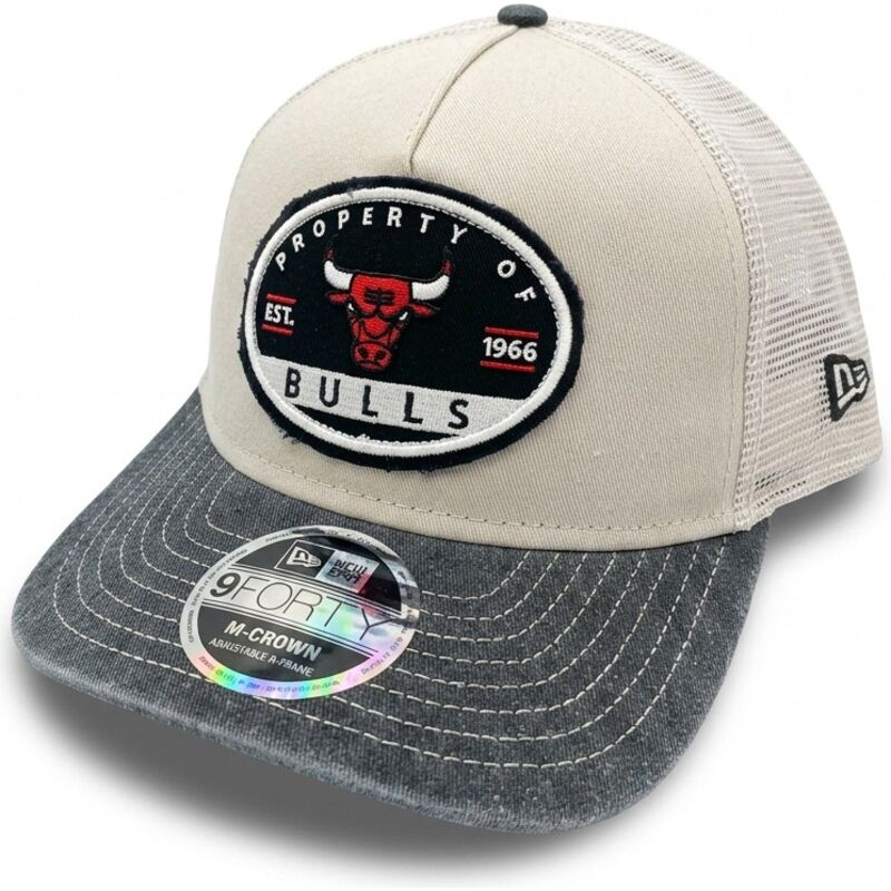 petten-gebogen-beige-snapback-9forty-m-crown-a-frame-fray-van-chicago-bulls-nba-van-new-era