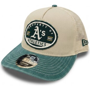 Petten gebogen beige snapback 9FORTY M-Crown A Frame Fray van Oakland Athletics MLB van New Era