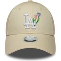 petten-gebogen-beige-verstelbaar-9forty-flower-icon-van-los-angeles-dodgers-mlb-van-new-era