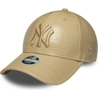 Petten gebogen beige verstelbaar 9FORTY PU Pattern van New York Yankees MLB van New Era