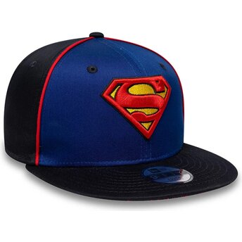 Petten plat blauw snapback voor kinderen 9FIFTY Piping van Superman DC Comics van New Era