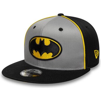 Petten plat grijs snapback voor kinderen 9FIFTY Piping van Batman DC Comics van New Era