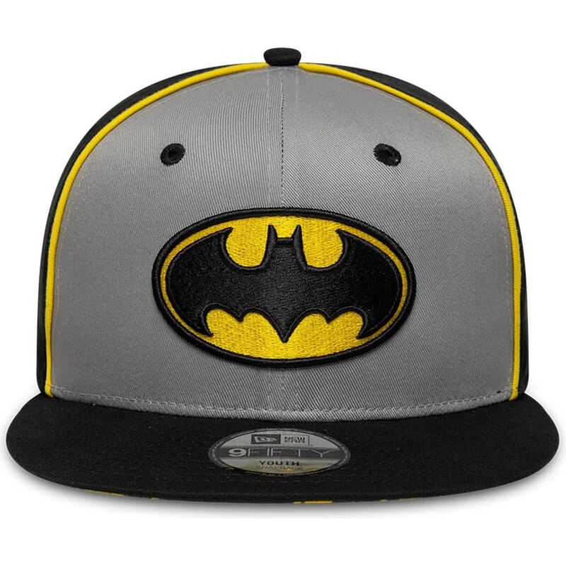 petten-plat-grijs-snapback-voor-kinderen-9fifty-piping-van-batman-dc-comics-van-new-era