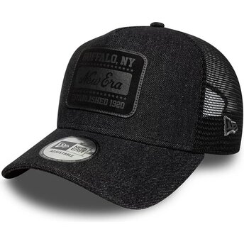 Petten gebogen zwart snapback A Frame Patch Denim van New Era