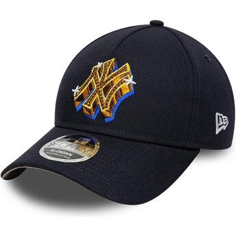 Petten gebogen marineblauw snapback 9FORTY M-Crown A Frame Emblem van New York Yankees MLB van New Era