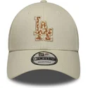 petten-gebogen-beige-verstelbaar-9forty-faux-pony-infill-van-los-angeles-dodgers-mlb-van-new-era