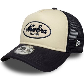 Petten gebogen marineblauw snapback A Frame Oval Foam Patch van New Era