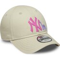 petten-gebogen-beige-verstelbaar-voor-kinderen-rosa-9forty-dino-icon-van-new-york-yankees-mlb-van-new-era