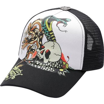 Petten gebogen zwart snapback Snake And Skull van Ed Hardy