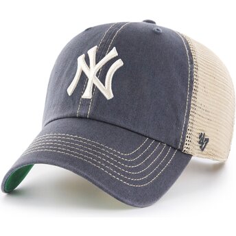 Petten gebogen grijs snapback Clean Up Trawler Vintage Navy van New York Yankees MLB van 47 Brand