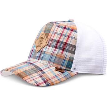 Petten gebogen meerkleurig snapback HFT Patch Check Turquoise van Djinns
