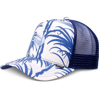 Petten gebogen blauw snapback HFT Allover Palm van Djinns
