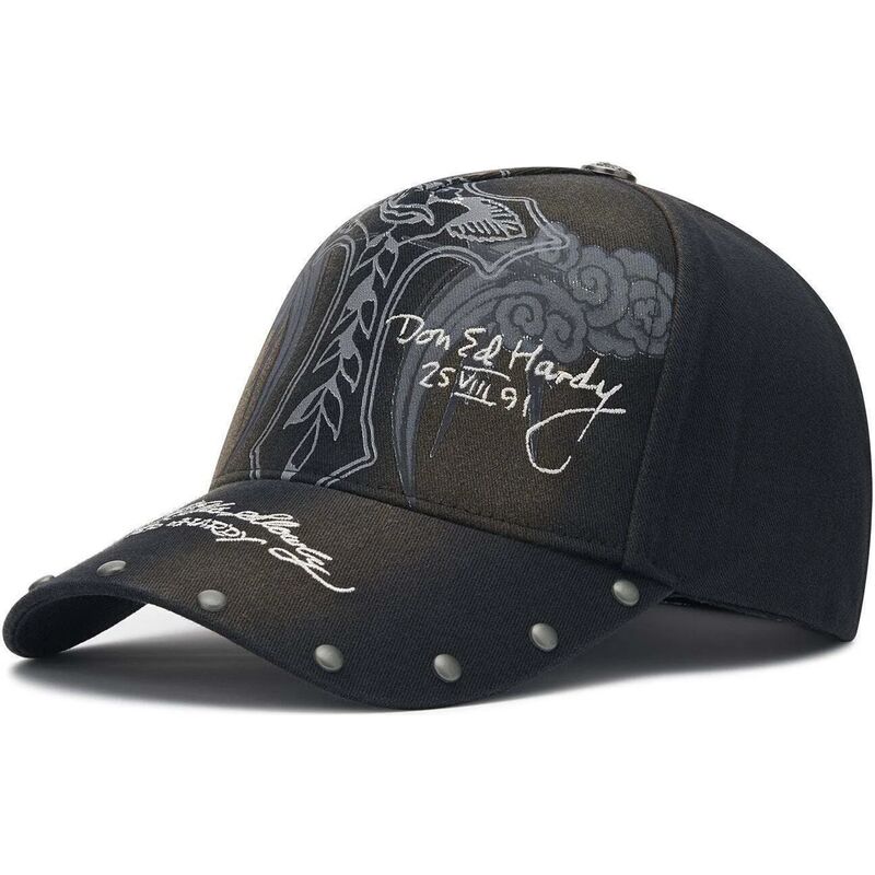 petten-gebogen-zwart-verstelbaar-storming-rose-washed-van-ed-hardy
