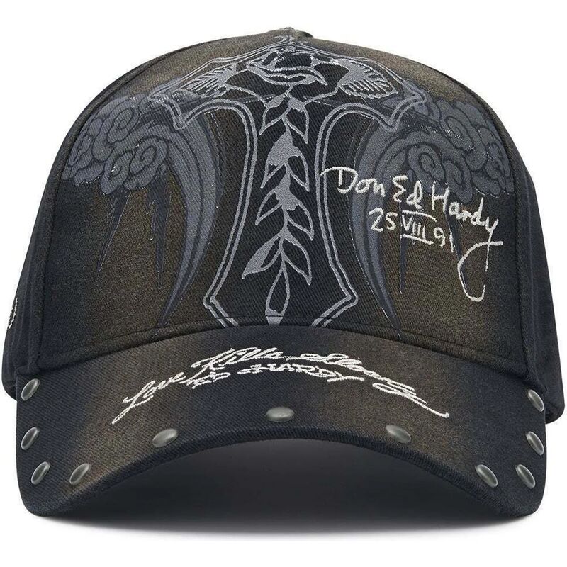 petten-gebogen-zwart-verstelbaar-storming-rose-washed-van-ed-hardy