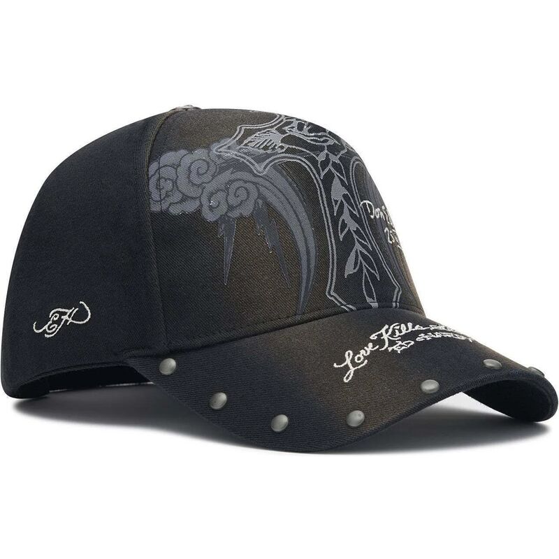 petten-gebogen-zwart-verstelbaar-storming-rose-washed-van-ed-hardy