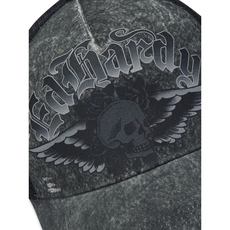 petten-gebogen-grijs-snapback-flaming-gothic-skull-washed-van-ed-hardy