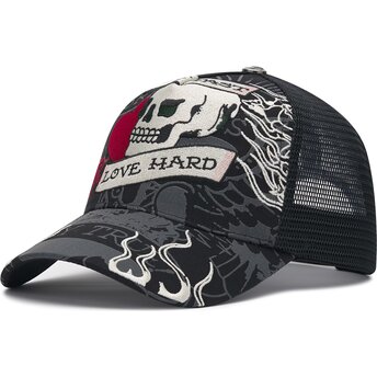 Petten gebogen zwart snapback Live Fast Love Hard van Ed Hardy