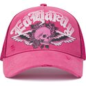 petten-gebogen-roze-snapback-flaming-gothic-skull-washed-van-ed-hardy