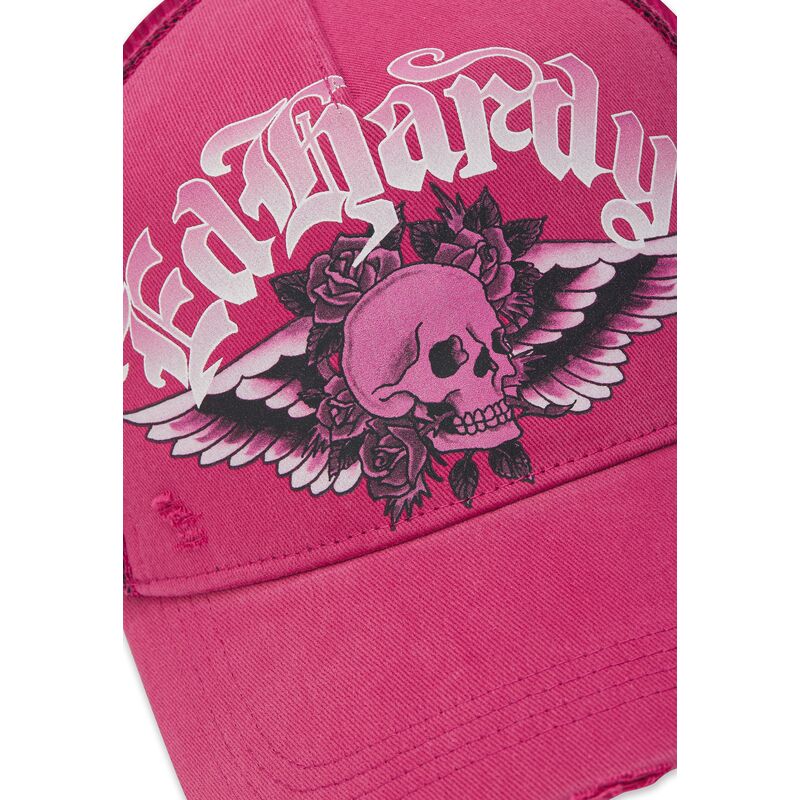 petten-gebogen-roze-snapback-flaming-gothic-skull-washed-van-ed-hardy